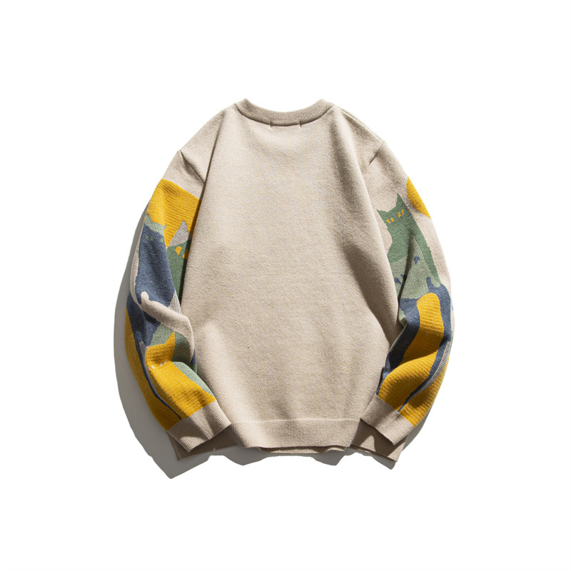 Japanese Workwear Oversized Color Block Long Sleeve Sweater