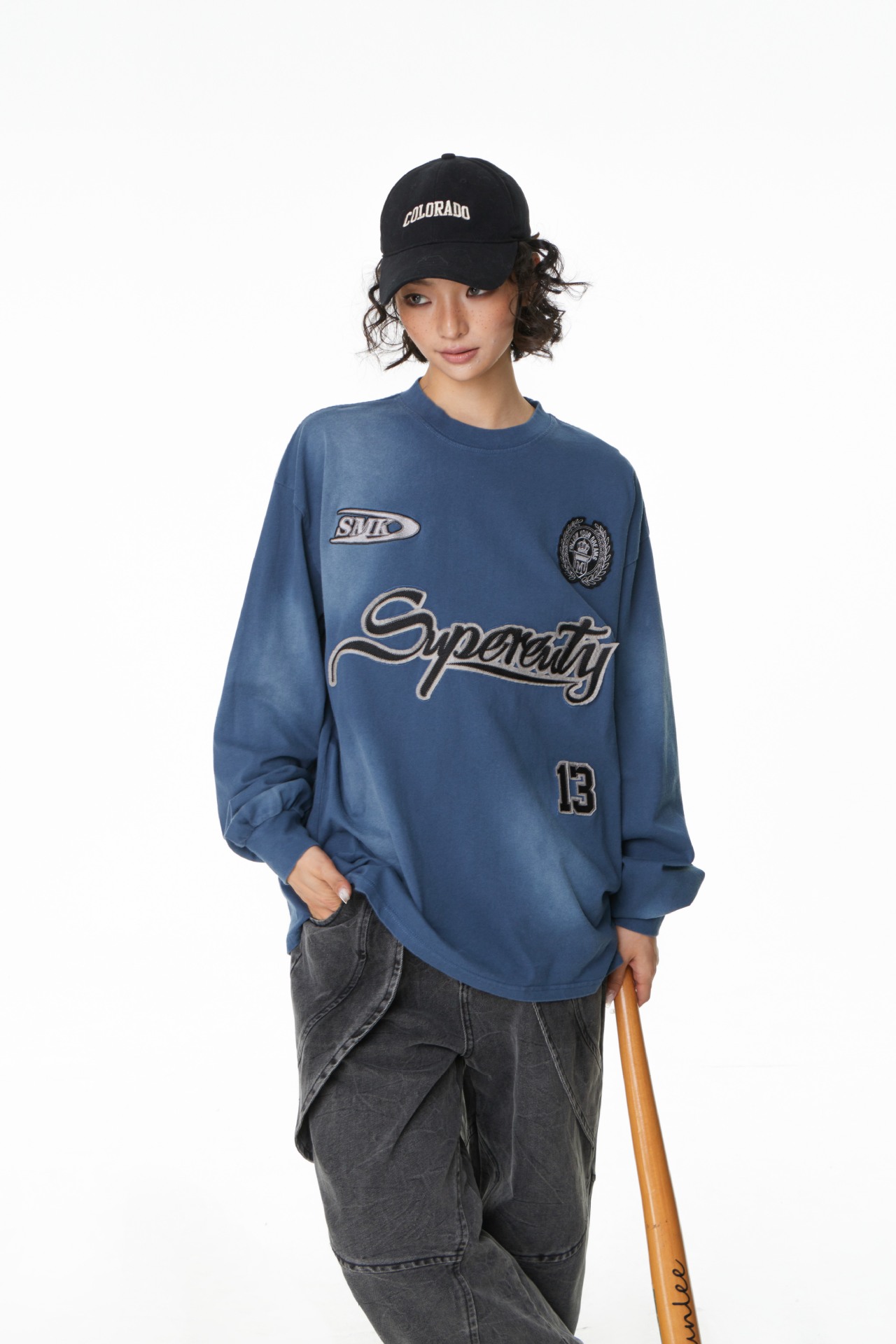 Vintage Mixed Stitched Cotton Crew Sweatshirt