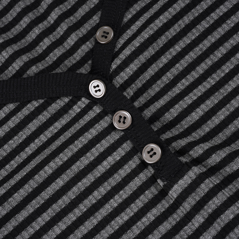 Simple Fashion Striped Color Block Round Neck Basic Long Sleeve Slim Fit Versatile Slimming Casual Short Top