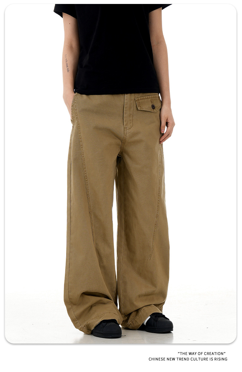 Straight Leg Work Pants with Accordion Fake Pocket Design for Men and Women