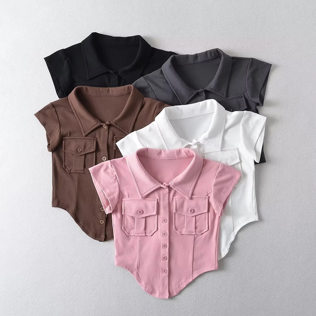Ladies Half Sleeve Notch Collar Cardigan Tee