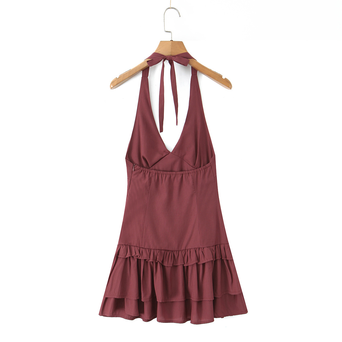 Burgundy Rayon Halter Mini Skirt