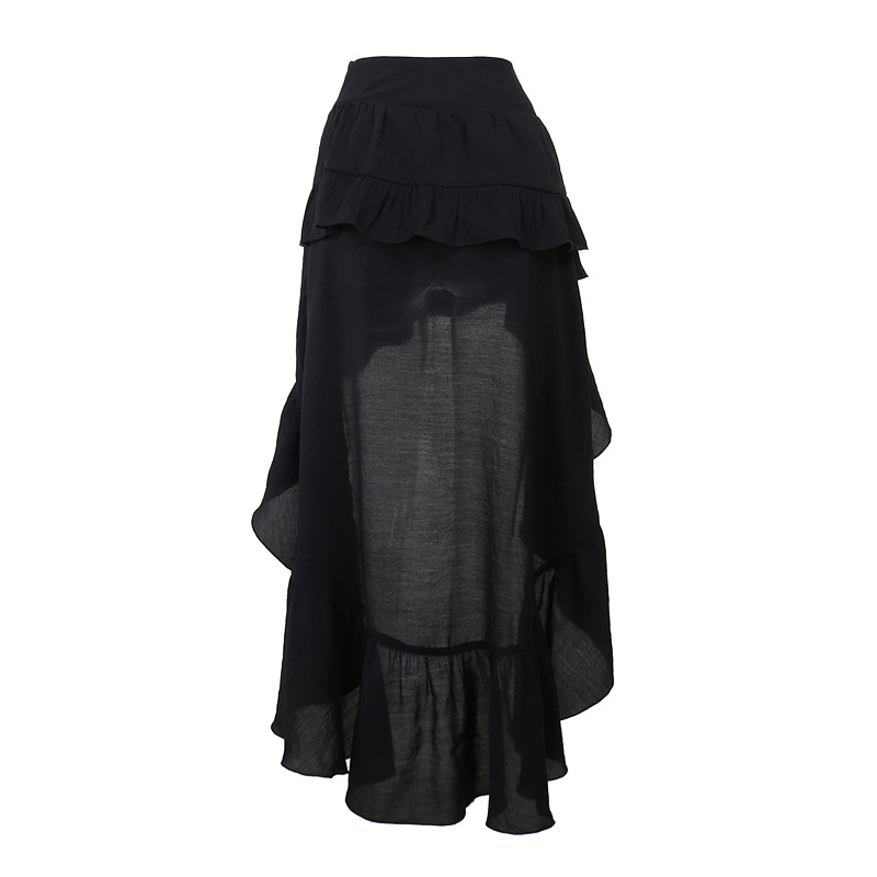 Sultry Deep Retro Draped Solid Polyester Skirt