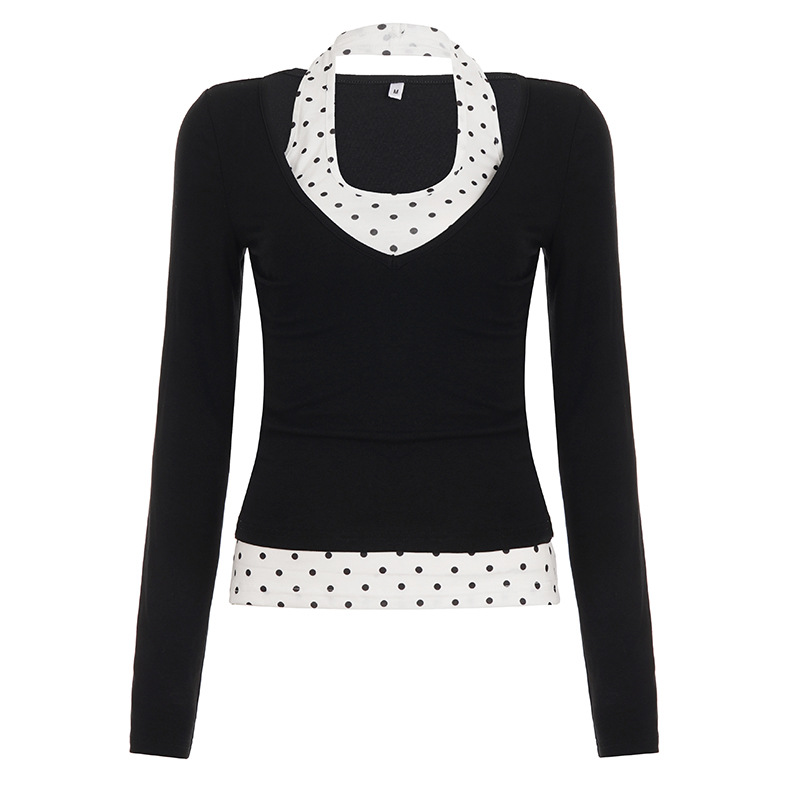 Slim Colorblock Plunge Layered Midriff Top