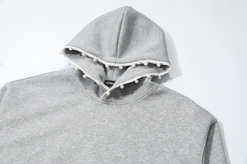 Street Style Letter Beaded Hoodie, Unisex Loose Casual Hooded Sweatshirt