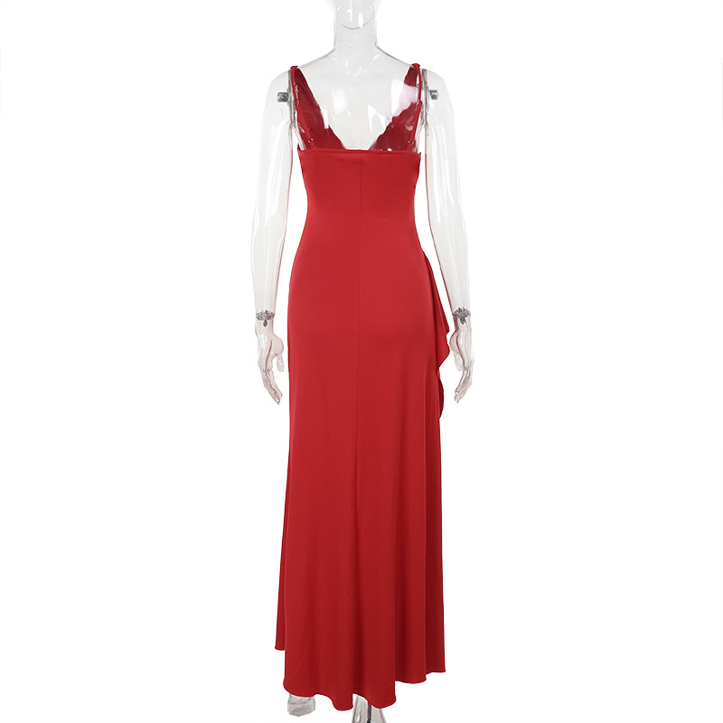 Frilled Bodycon Plunging Step Skirt Dress