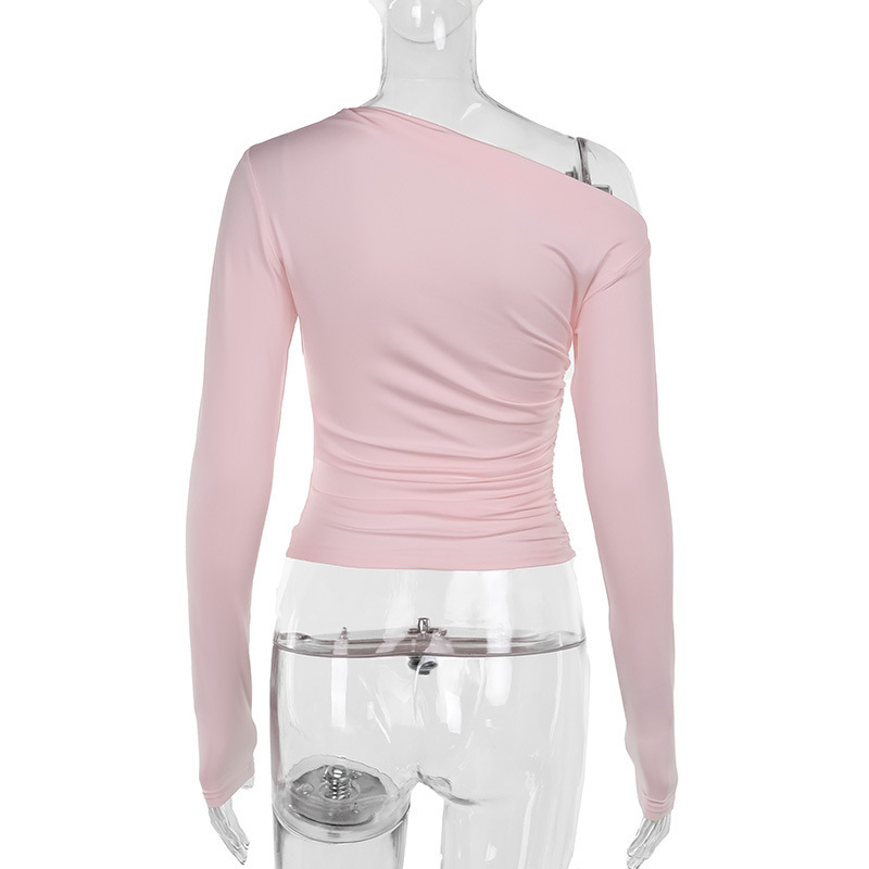 Diagonal Neckline Polyester Spandex Top