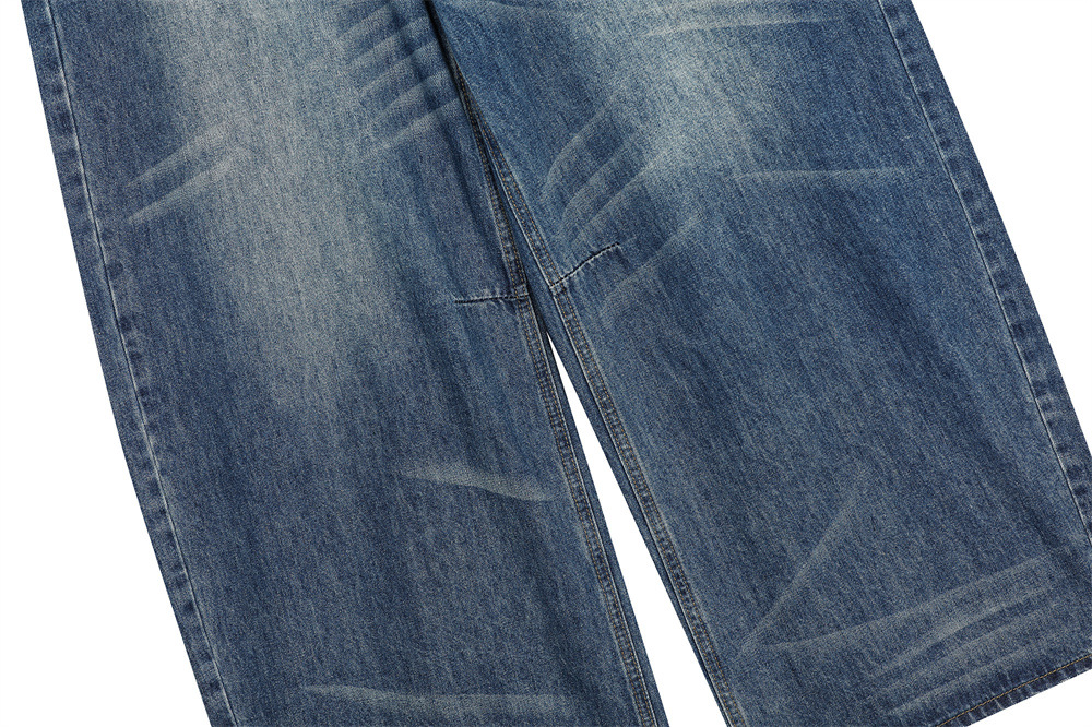 Vintage Men's Jeans, Distressed Patchwork Knife Cut Pants, Casual Loose Fit, Men's Bottoms