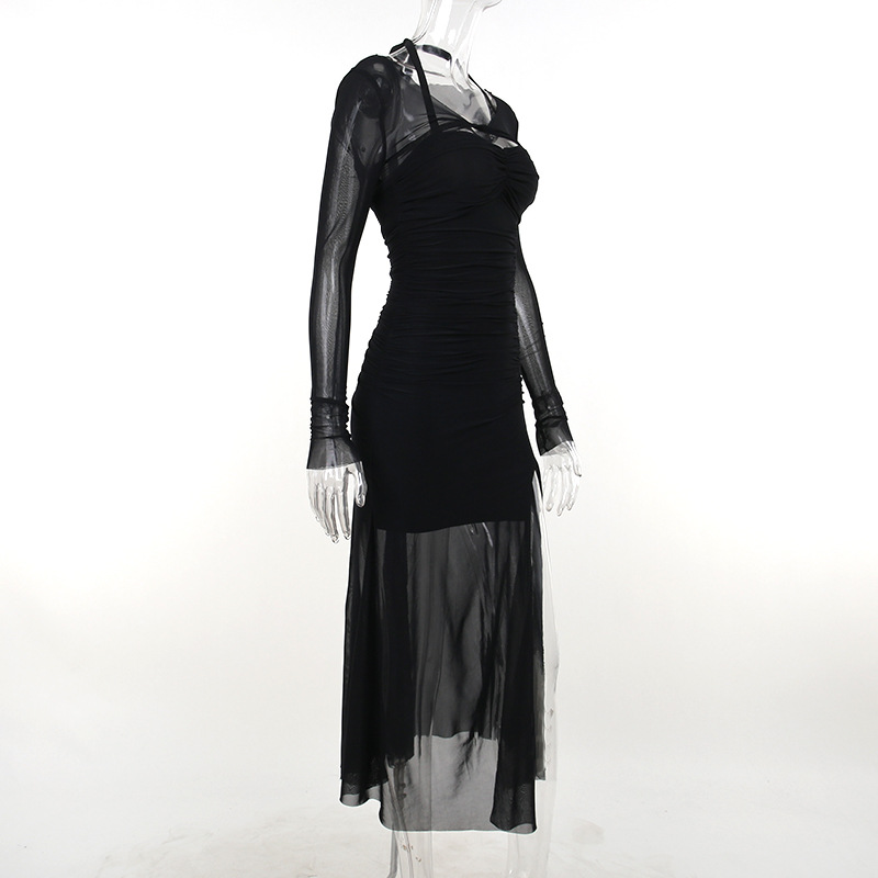 V-Neck Sleeveless Polyester Bodycon Maxi Dress