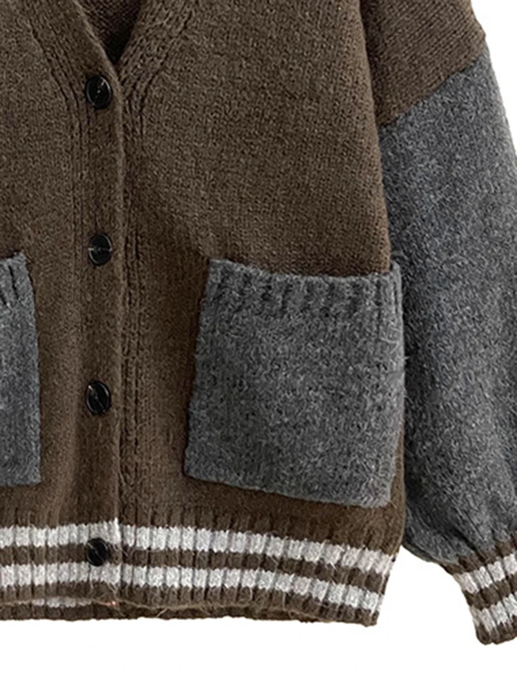 Two-Tone Oversized Deep V Cardigan