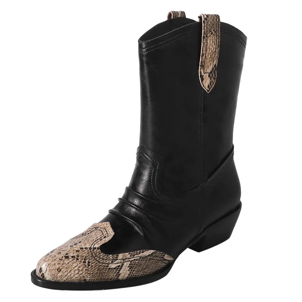 Western Women Short Boots Fashion Pleated Genuine Leather Shoes Woman Office Lady Retro Autumn Winter
