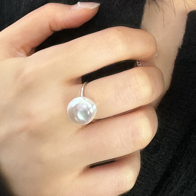 Natural Colorful Baroque Pearl Ring 925 Sterling Silver Style Button Ring with Unique Design Sense