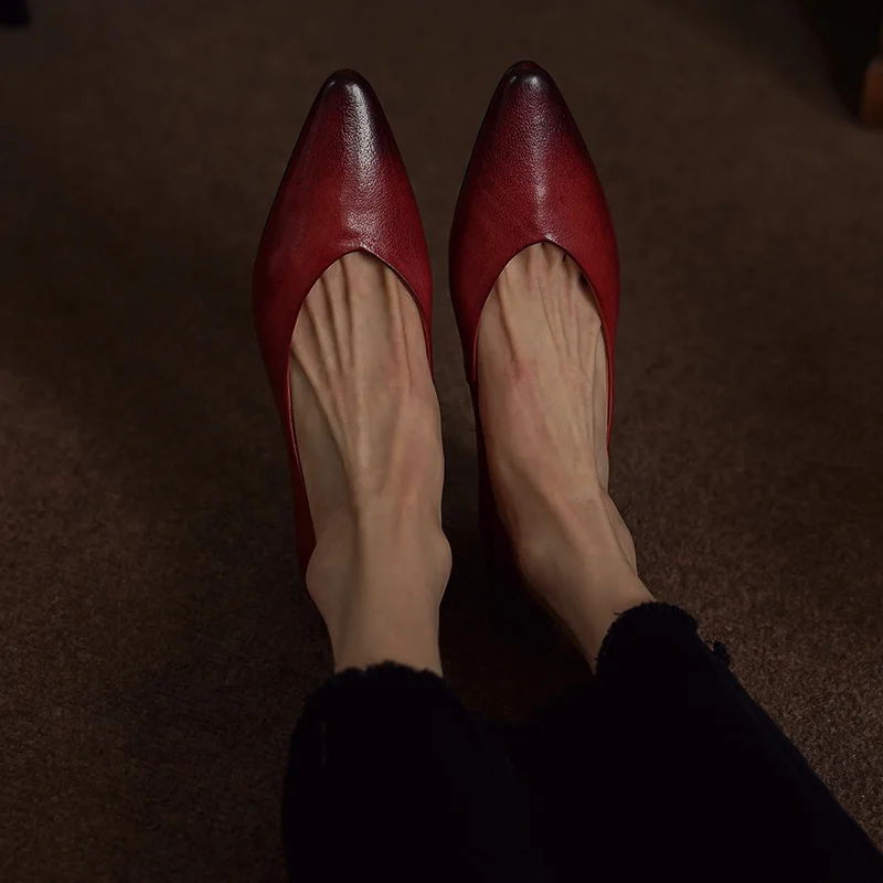Classic Concise Women Pumps Thick Heels Genuine Leather Office Lady Working Mature Basic Shoes Spring Autumn 34-40