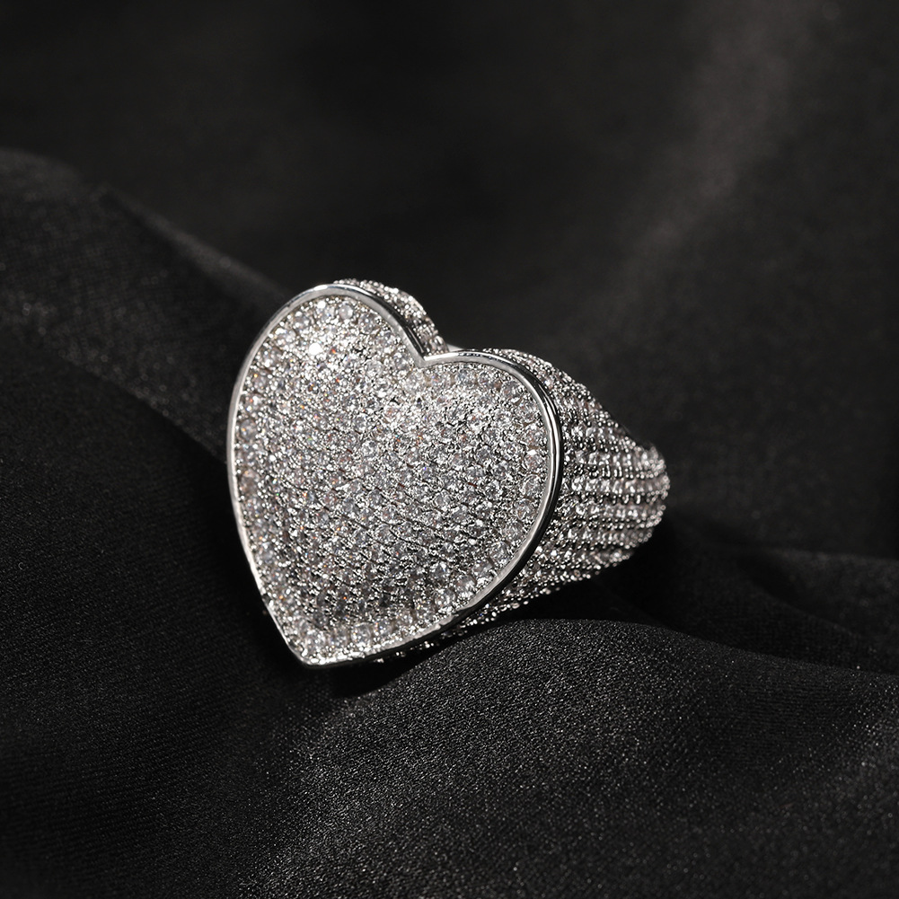Ring copper set with 3A zircon large heart ring