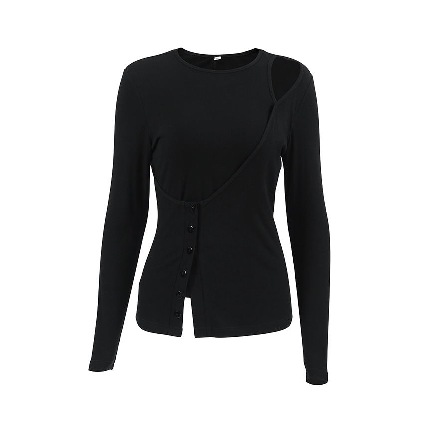 Tailored Cutout Round Neck Long Sleeve Blouse