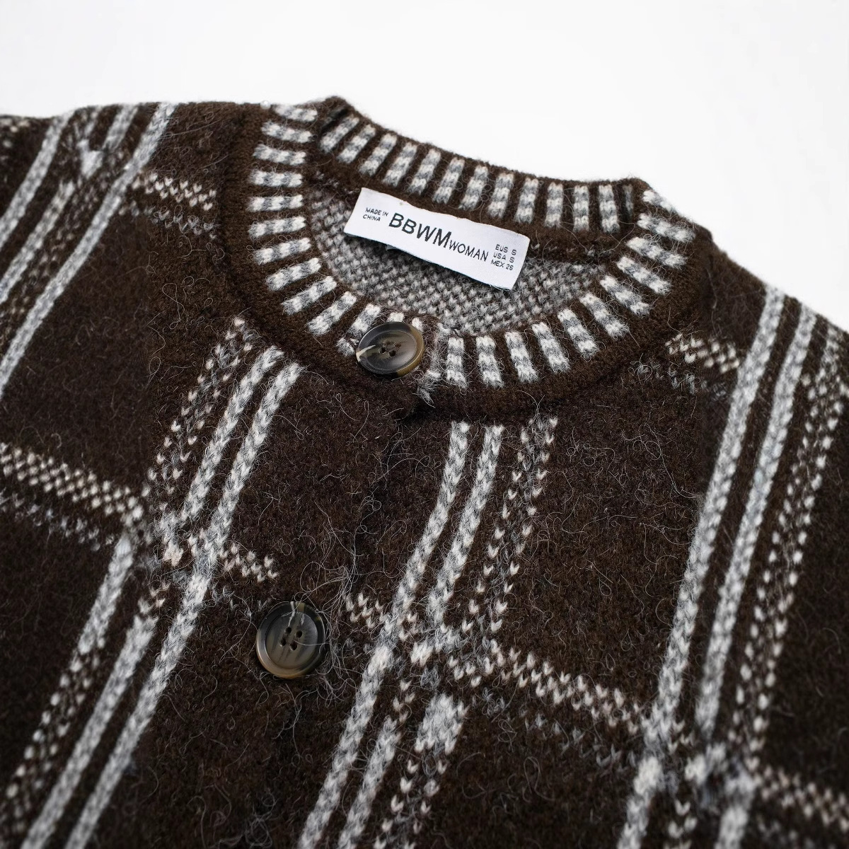 Checkered Crew Full Sleeve Knit Jacket