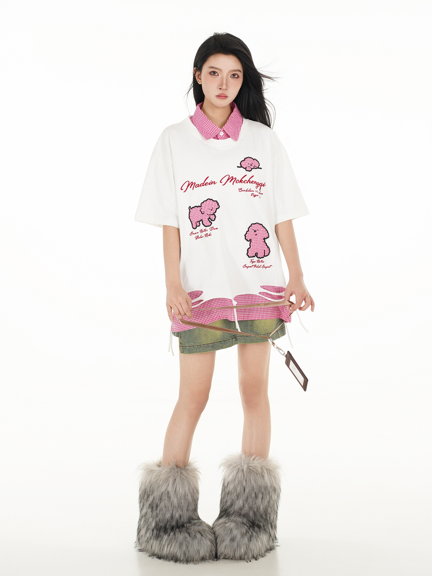 Oversized American Cotton Letter Layered Button-Down Guy's Tee