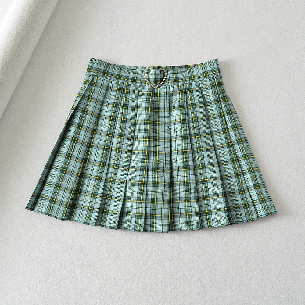 Heart Buckle Sexy High Waist Pleated Short Skirt