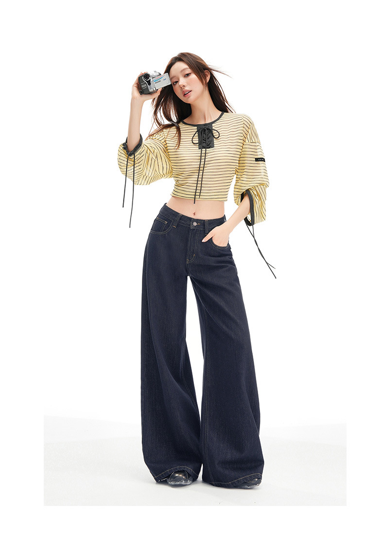 Women's Wide-Leg Jeans Loose Slim High-Waist Drape Floor-Length Straight Pants