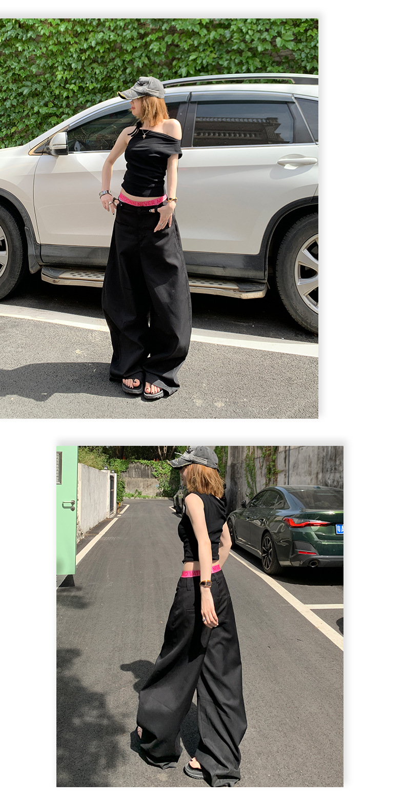 Women's Black Wide-Leg Casual Pants Loose Trousers