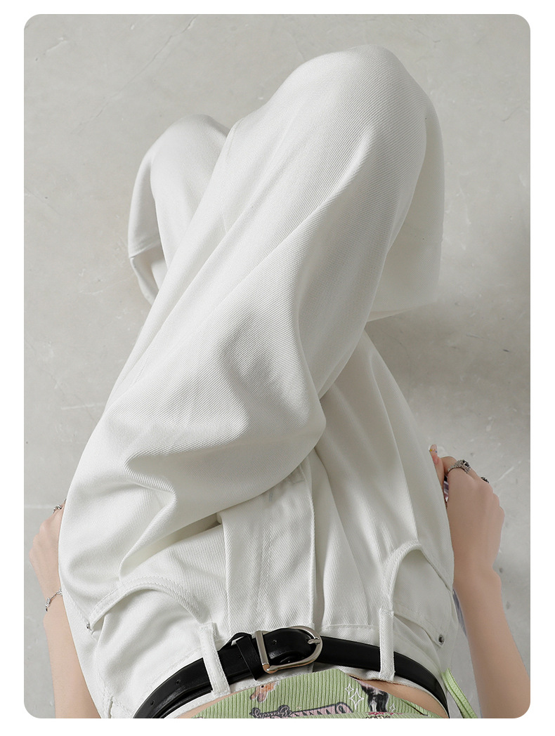 Women's White Three-Proof Tencel Wide-Leg Jeans High-Waist Drape Loose Floor-Length Pants