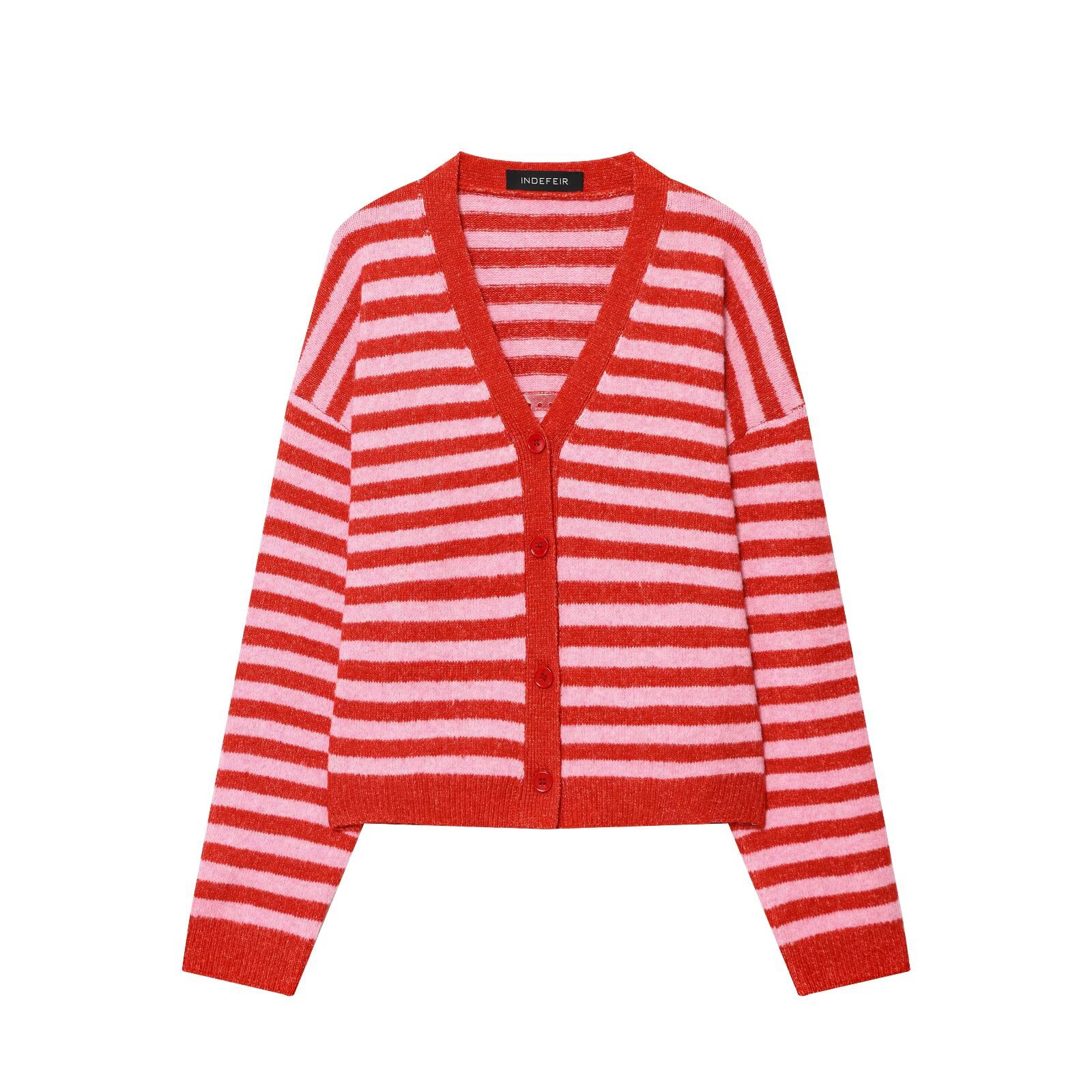 Ladies Button Front Plunge Banded Wrist Length Sweater