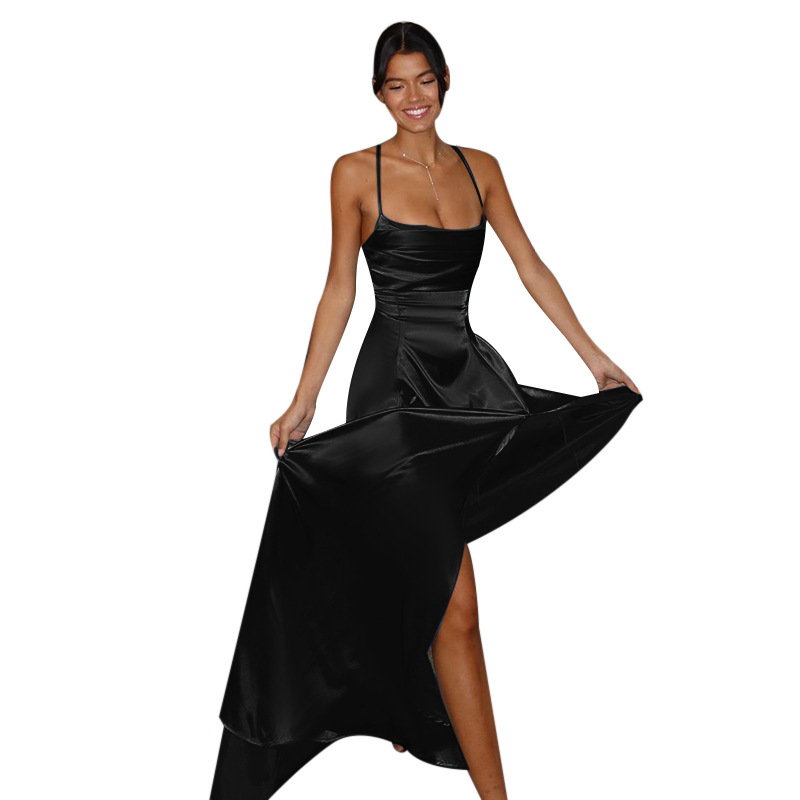 Polyester Box Neck Gathered Split Dress