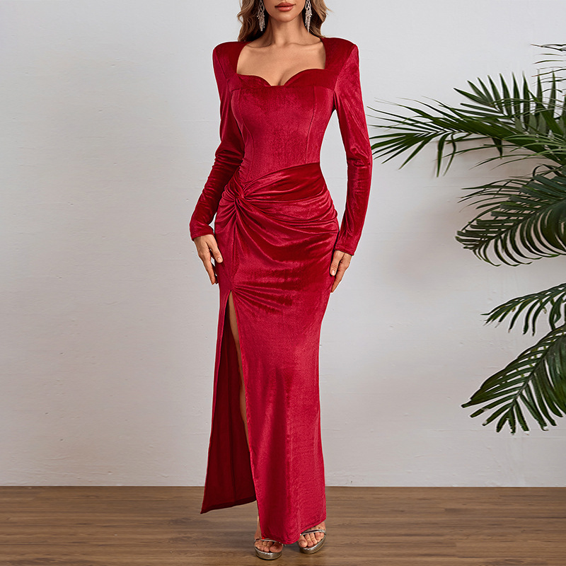 Full Sleeve Bodycon Square Neck High Waist Dress