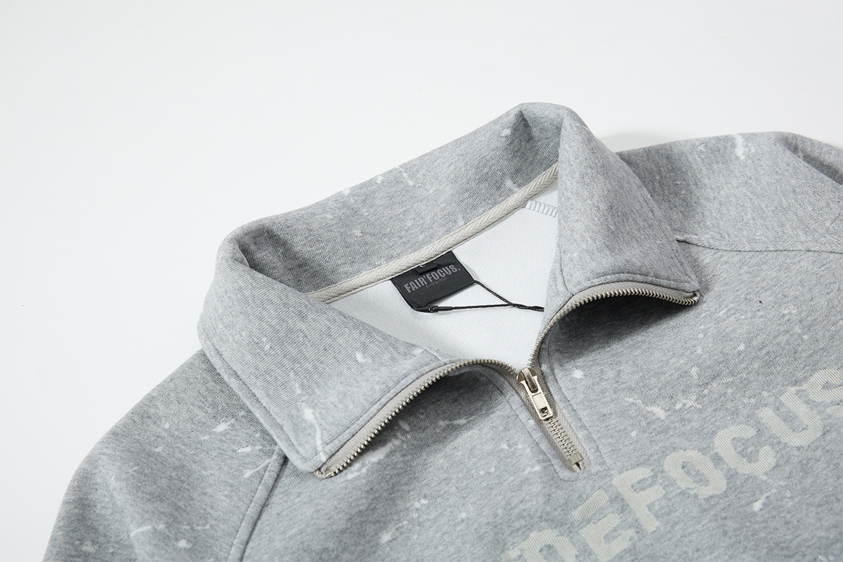 Half open collar raglan sweatshirt with flip collar sweatshirt