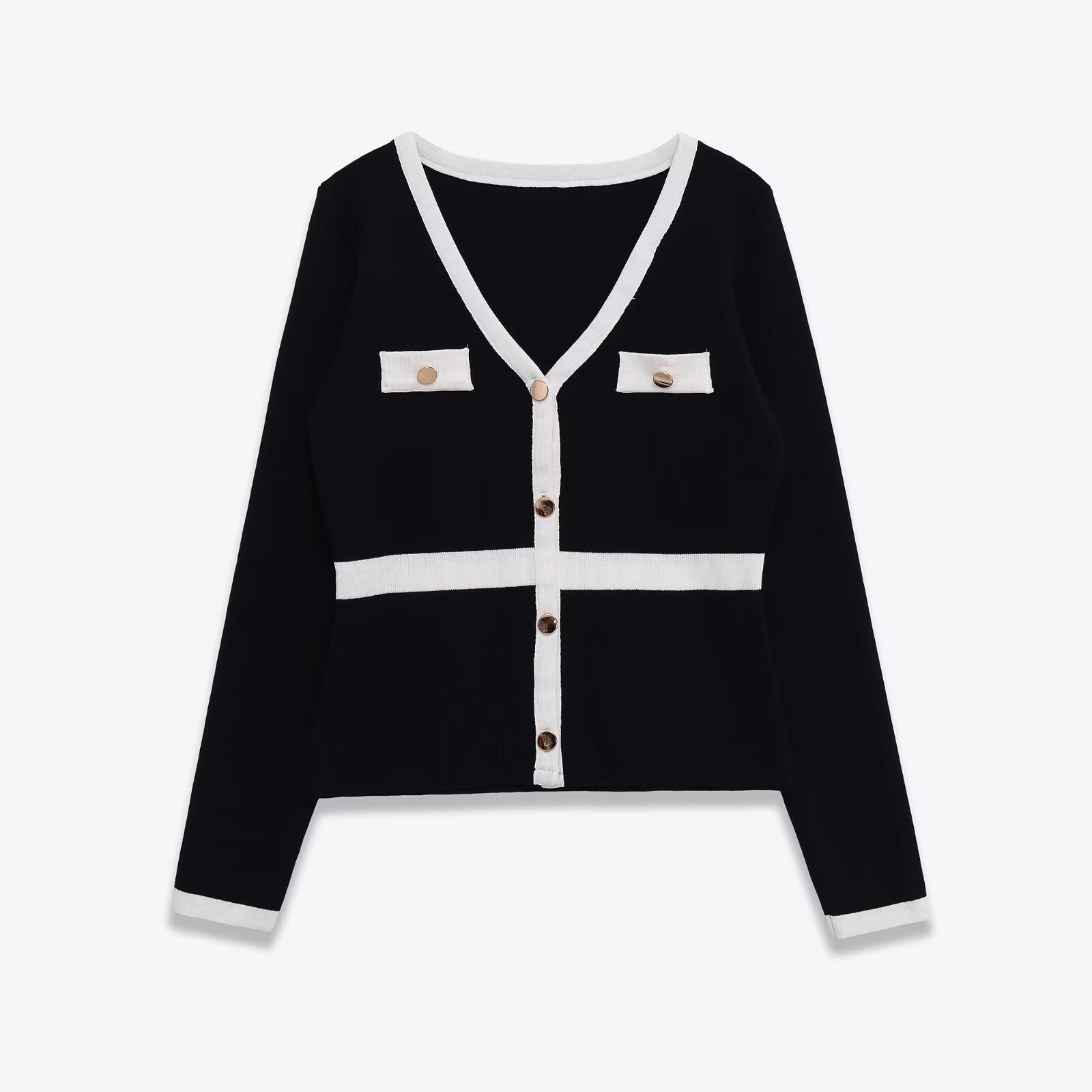 V-neck long sleeved soft contrasting cardigan