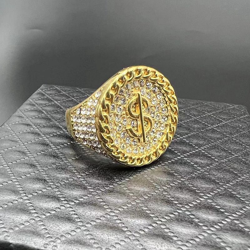 Nightclub New Ring Titanium Steel Plated Water Diamond Dollar Symbol Men's Ring