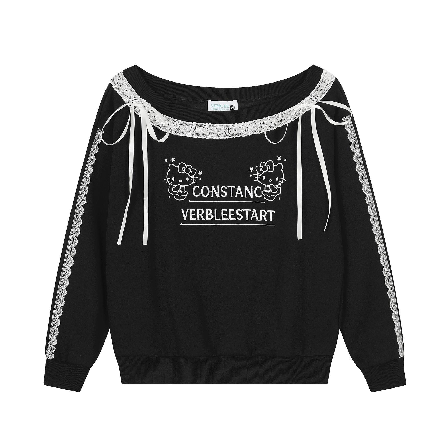Bardot Hoodie With Ribbon Detail And Character Graphic
