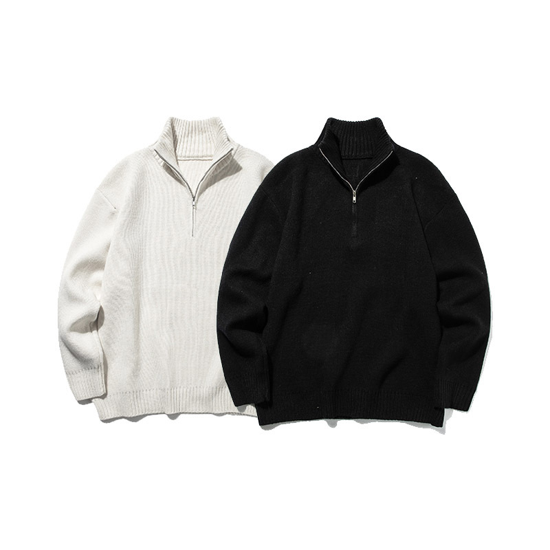 Plain Stand Collar Sweater Japanese Minimalist