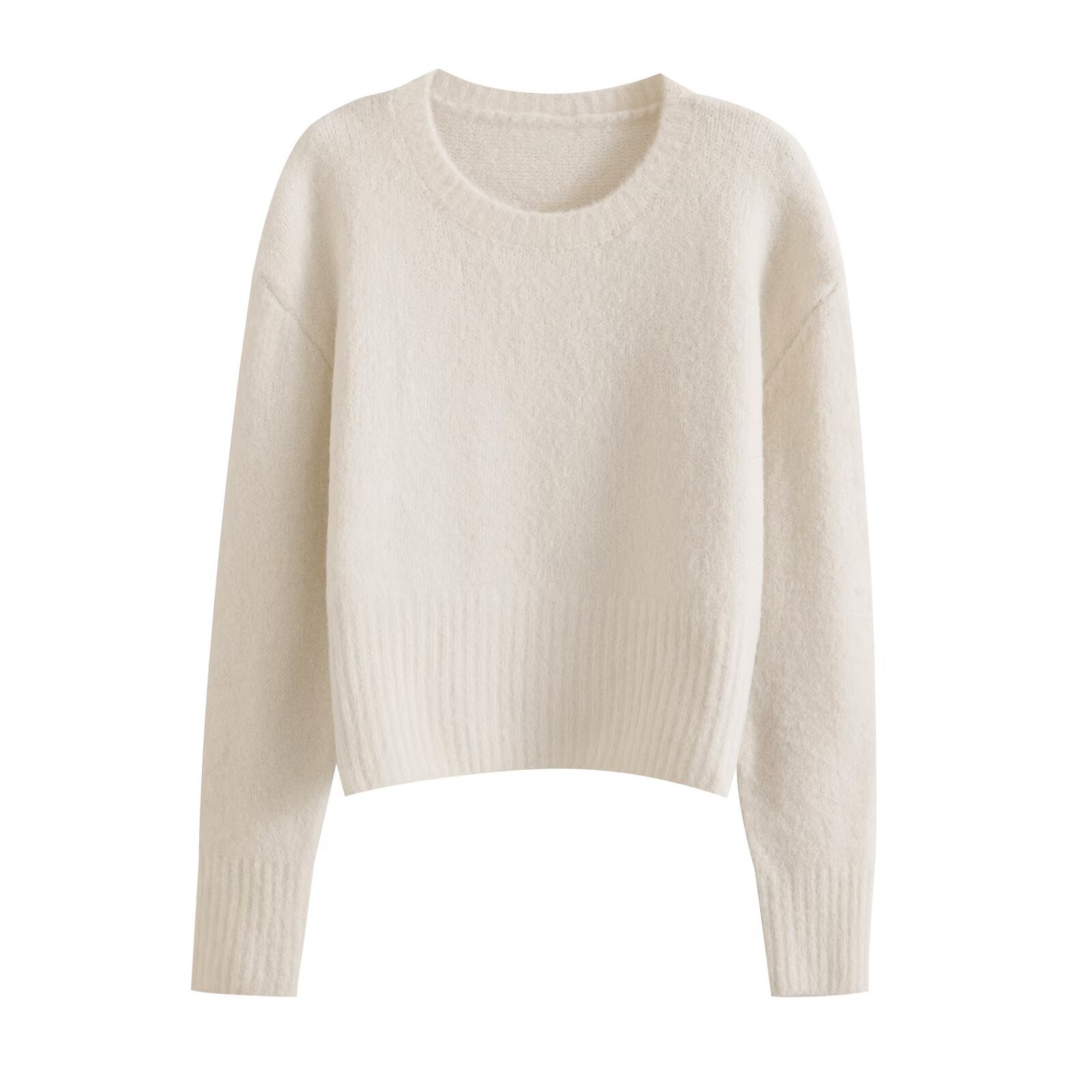 Crewneck Plain Cropped Polyester Sweater