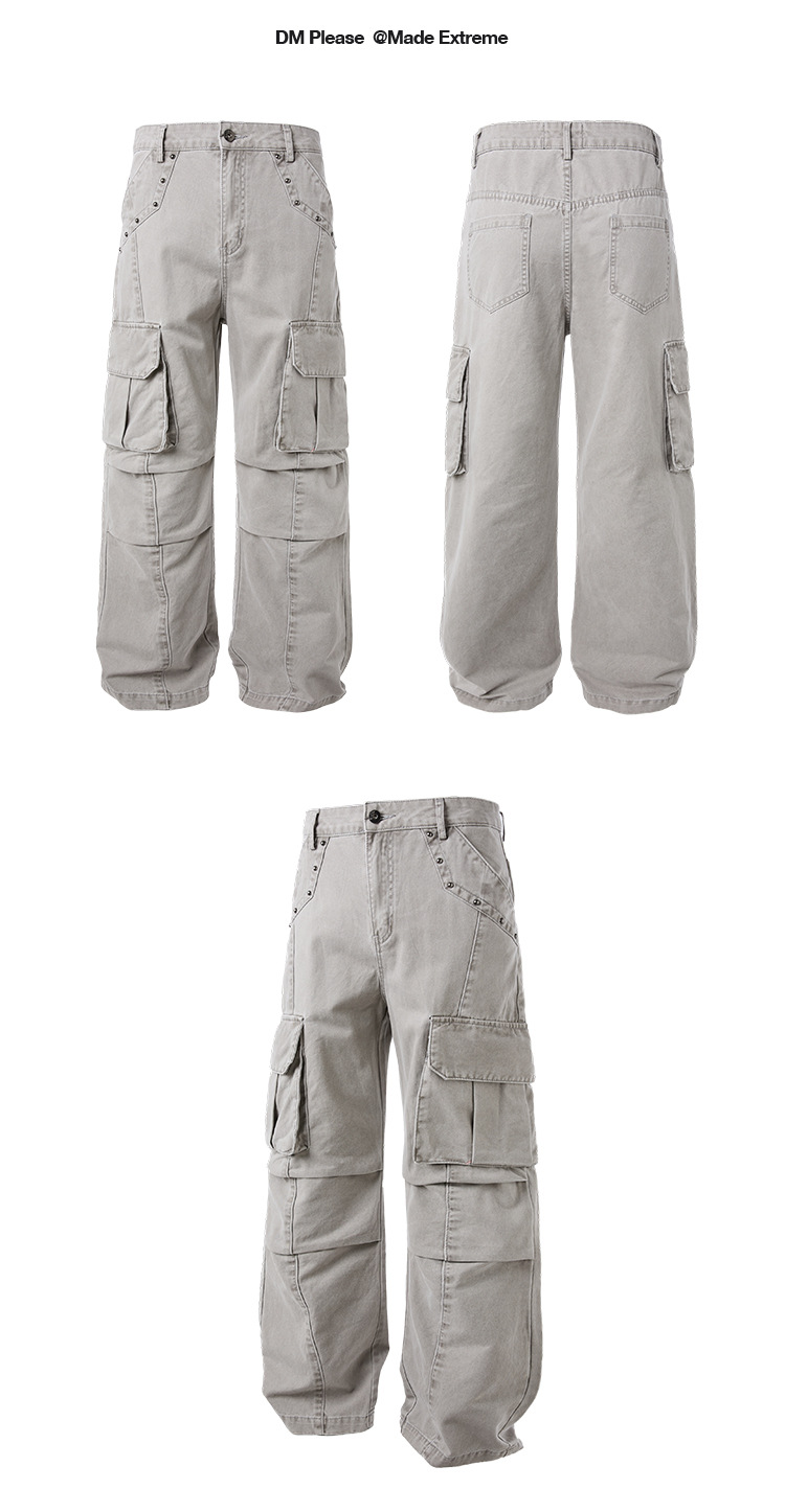 Multi-Pocket Deconstructed Flared Vintage Trousers for Men