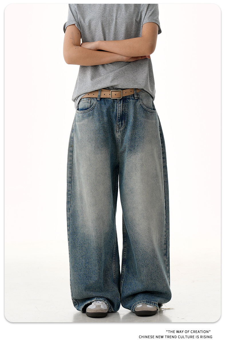 Jeans for Men and Women with Knife-Cut Destruction Loose Fit Casual Long Pants