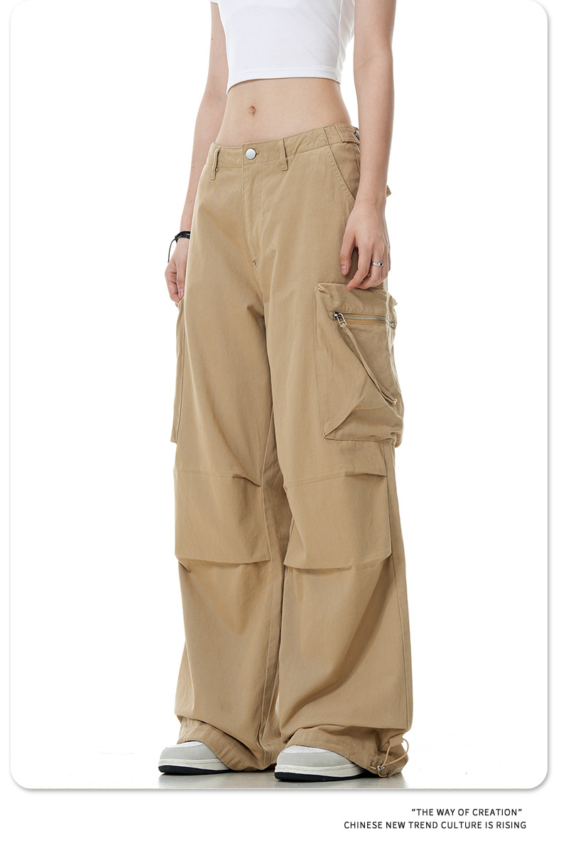 Vintage Multi-Pocket Slim Straight Loose Wide-Leg Casual Paratrooper Trousers