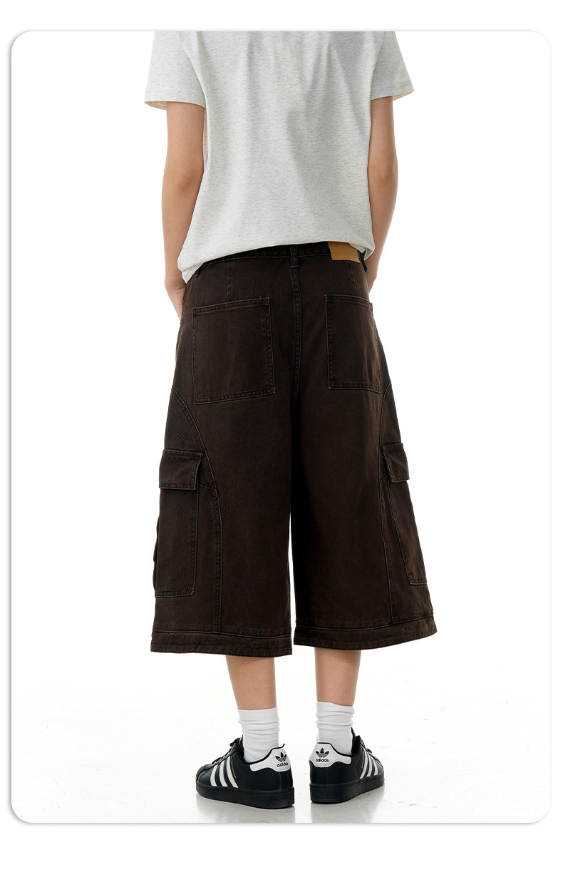 Retro Deconstructed Multi-Pocket Pants Straight Loose Unisex Wide-Leg Cargo Shorts