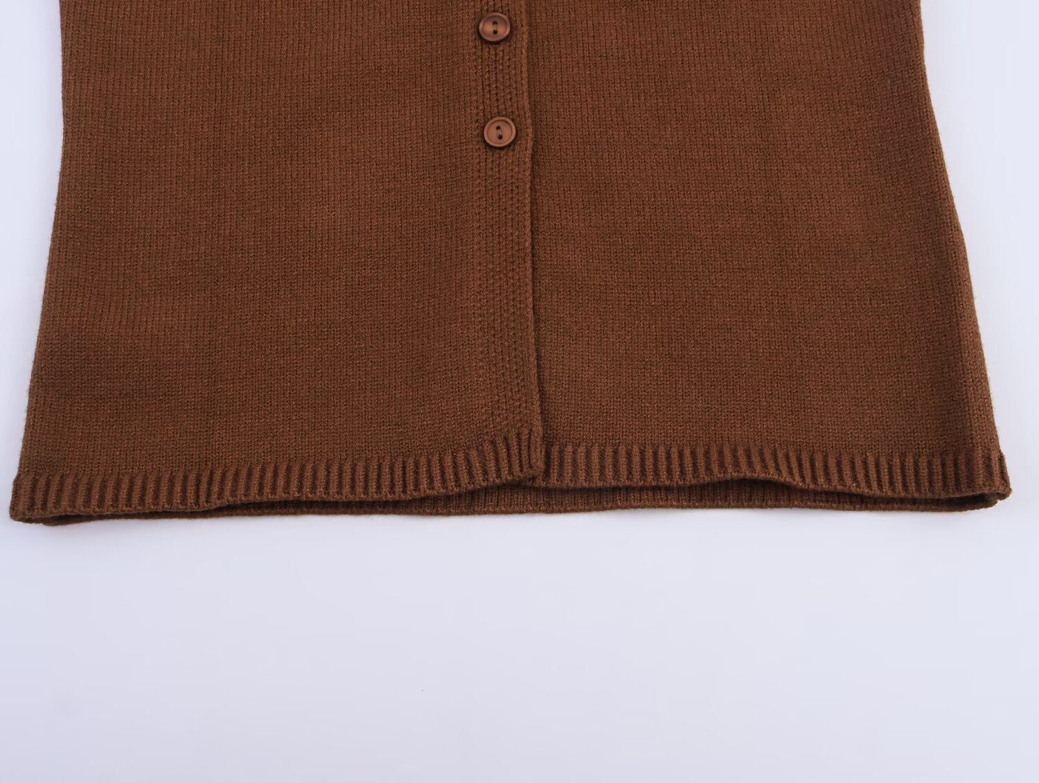 Mandarin Neck Three-Quarter Sleeve Button-Front Polyester Cardigan