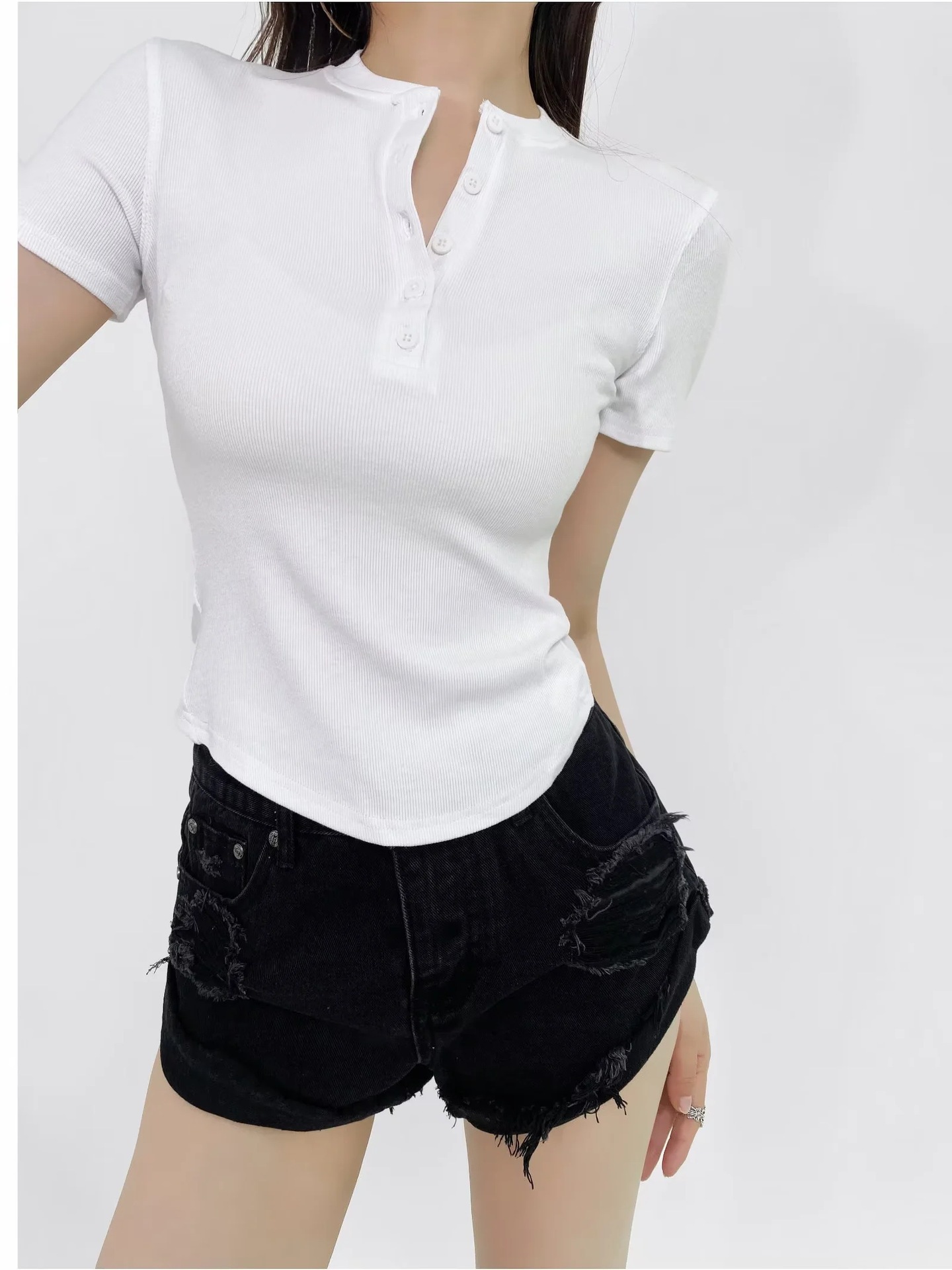 Ladies Plain Fitted Crew Neck Tee