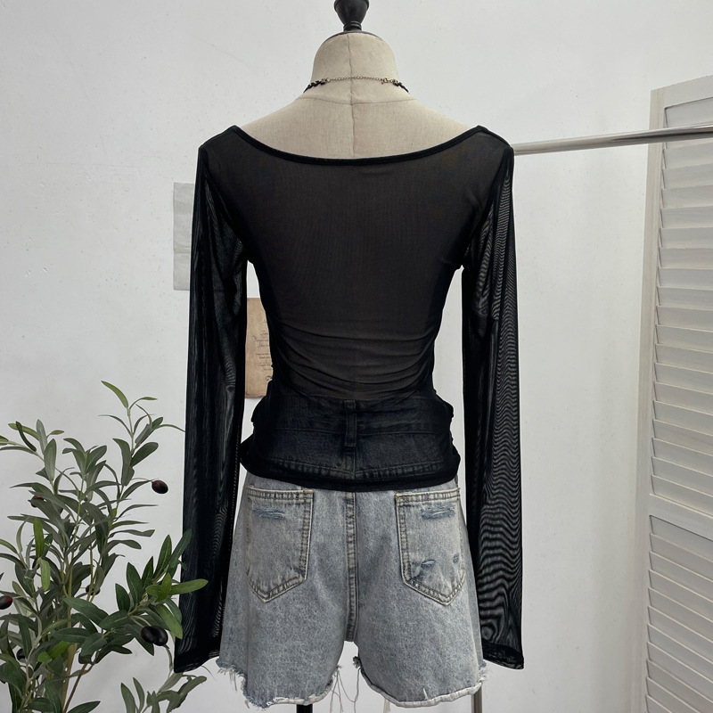 Plunging Neckline Long Sleeve Slim Fit Top
