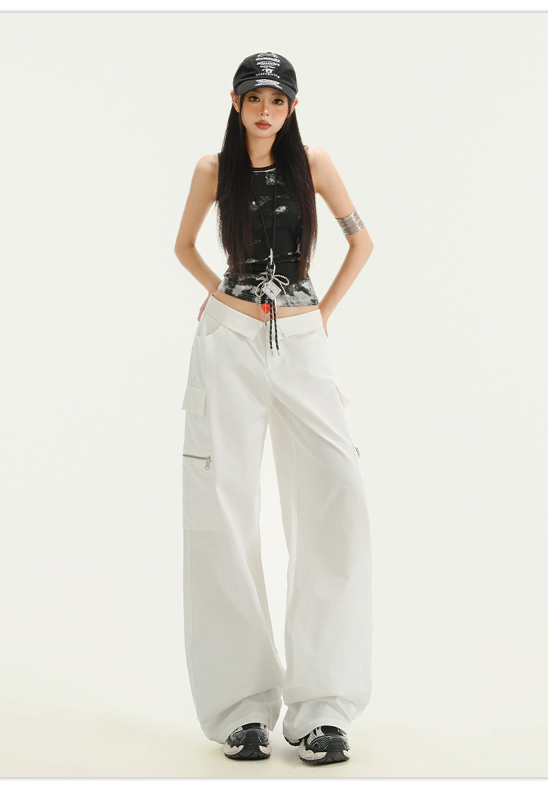 Women's White Work Pants Jazz Dance Sports Casual Trousers