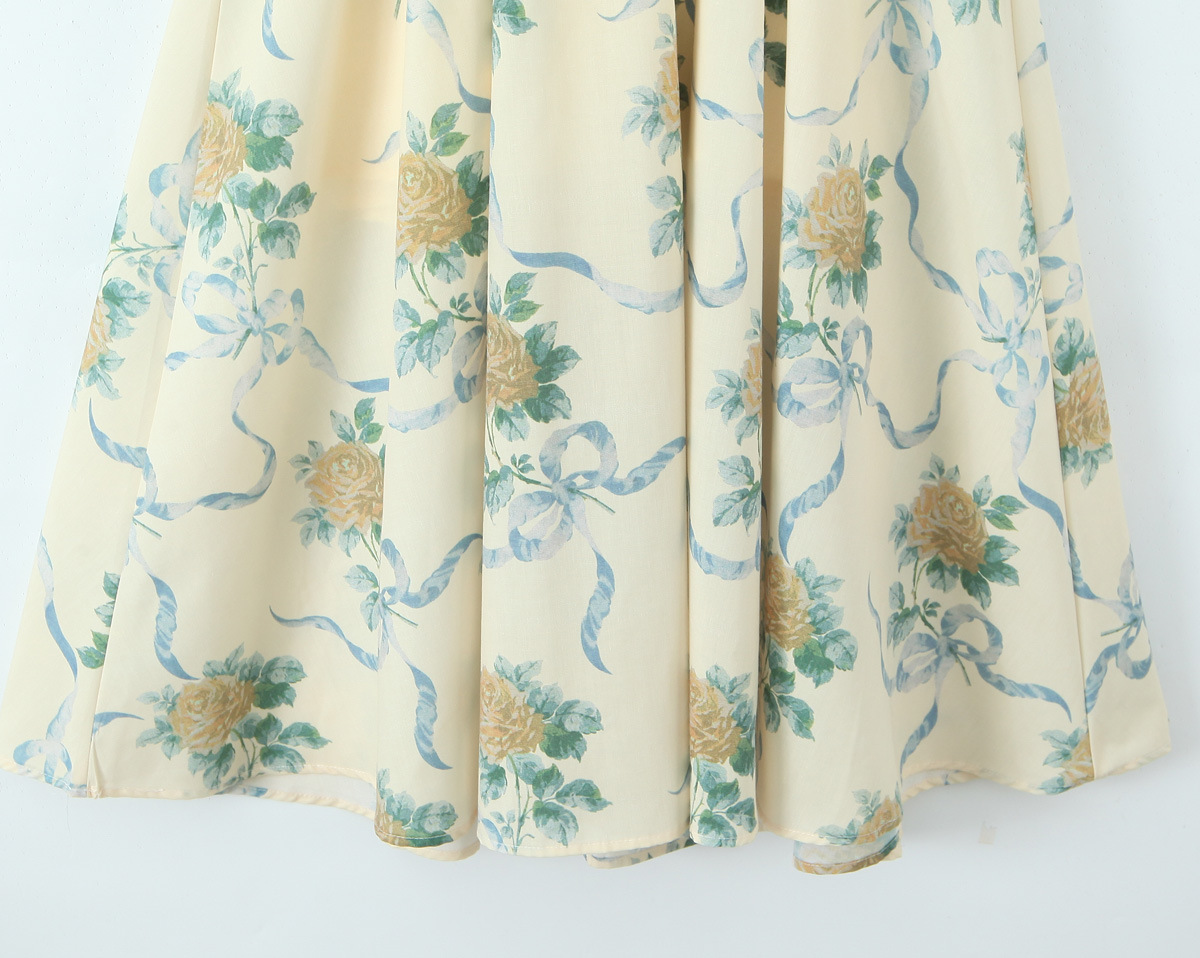 Cotton Print Ribbon Front Halter Maxi Dress
