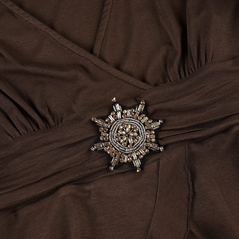 Solid Flounce Long Sleeve Short Tee Metallic Trim