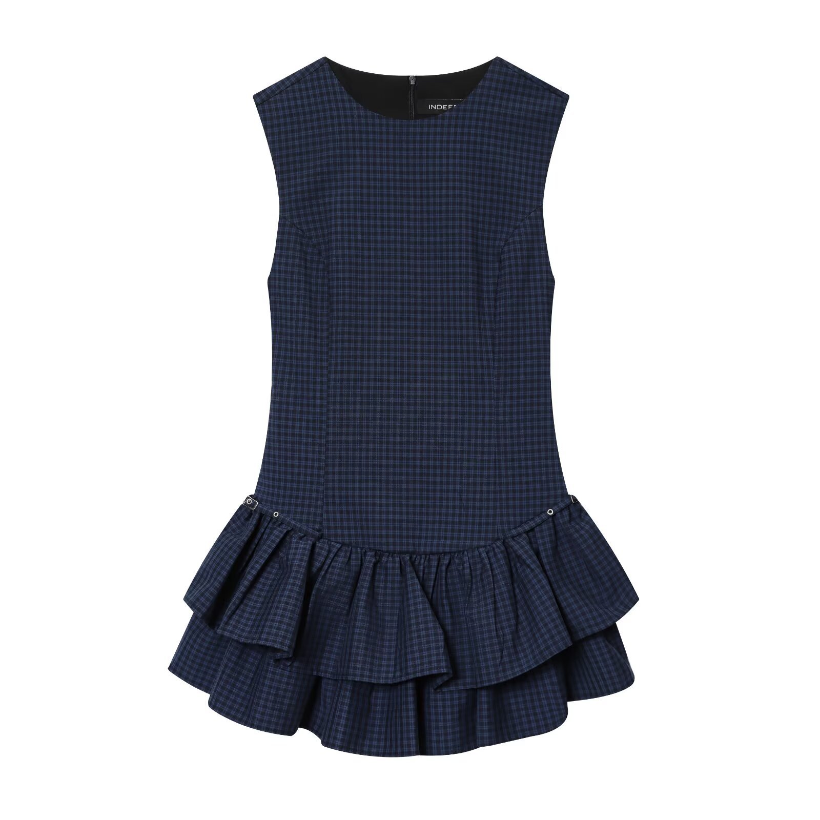 Sleeveless Half High Neckline Gingham Polyester Dress