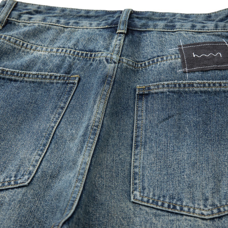 Loose Vintage Washed Catwhisker Denim Tapered Casual Pants
