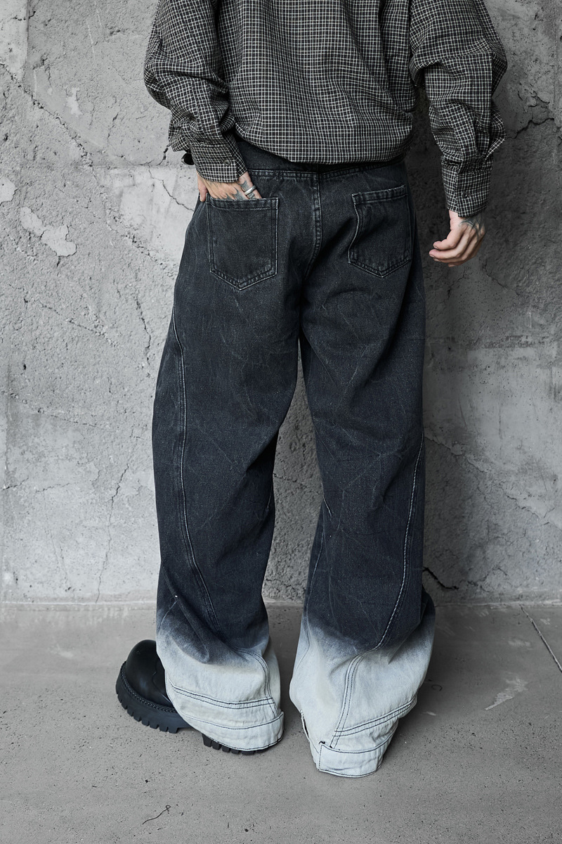 Street Style Retro Deconstructed Patchwork Designer Jeans, High-Quality Unique Design Knife-Style Pants
