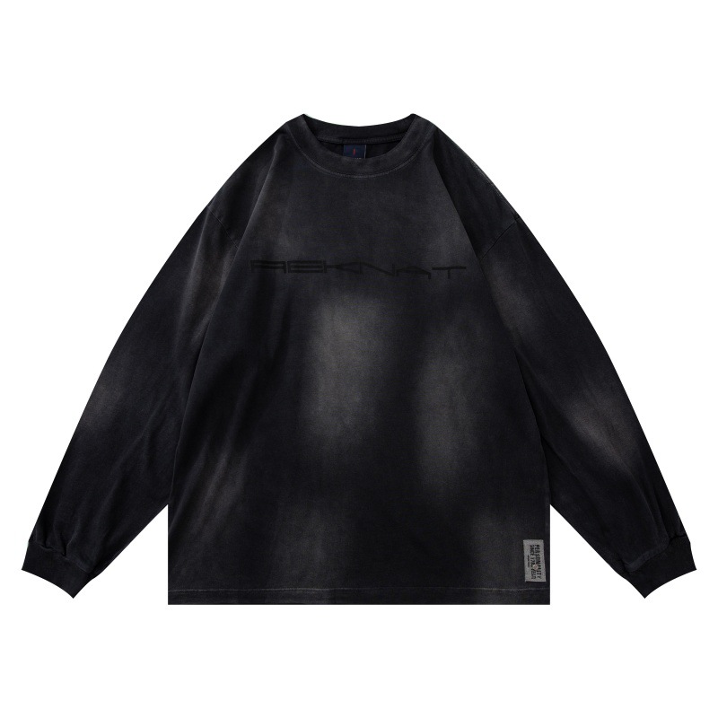 Loose-Fit Retro Faded Ombre Full-Sleeved Letter Print Tee