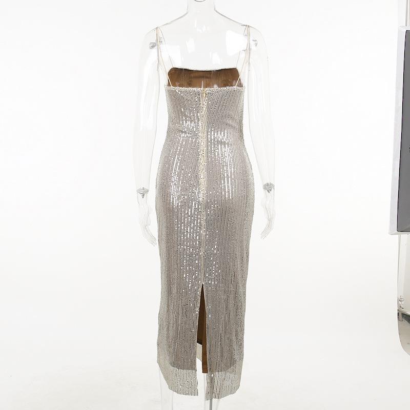 Square Neck Sleeveless Knit Fitted Embellished Dress