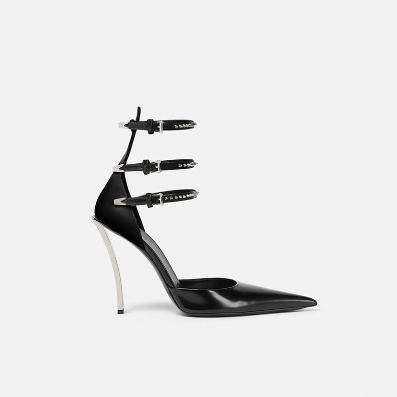 High Heel Pointed Hollow Lacquer Leather Rivet Shallow Cut Baotou Sandals Large Womens Singles